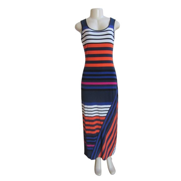 ELLEN TRACY Multi Colored Striped Tank Sleeveless Maxi Dress in Size 2 - Picture 1 of 5